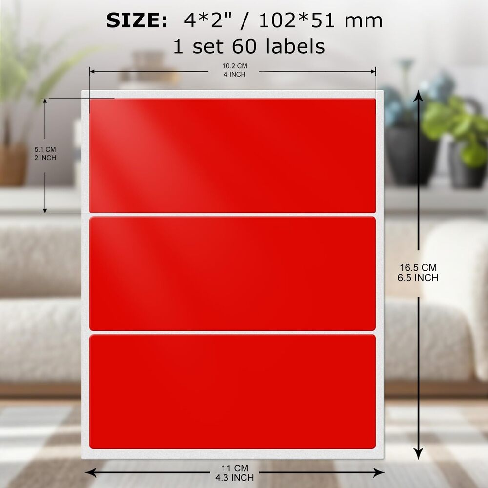 1230 10 Colors Assorted Labels Stickers 4×2 Inch Vinyl Rectangular Label - Picture 2 of 9